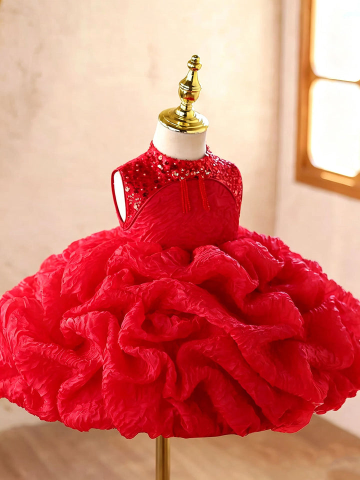 Red J924 girls dress side front