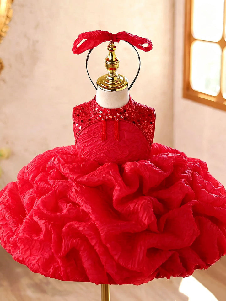 Red J924 girls dress styled view