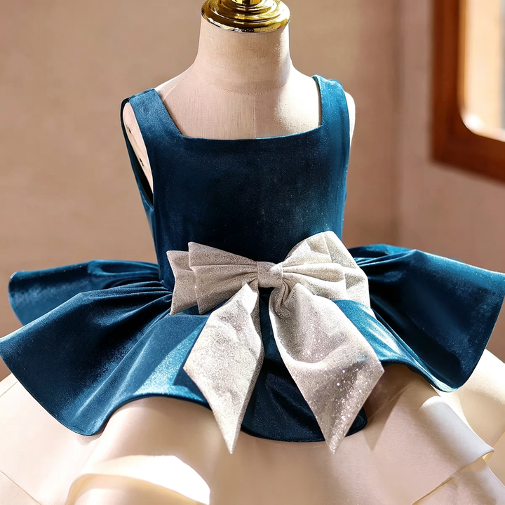 Dreamy Vow J926 Turquoise girls occasion dress, bow detail