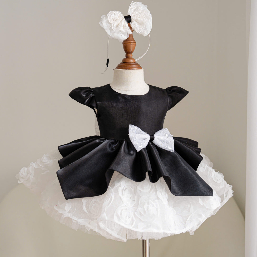 Dreamy Vow J927 Black White girls occasion dress, angled front