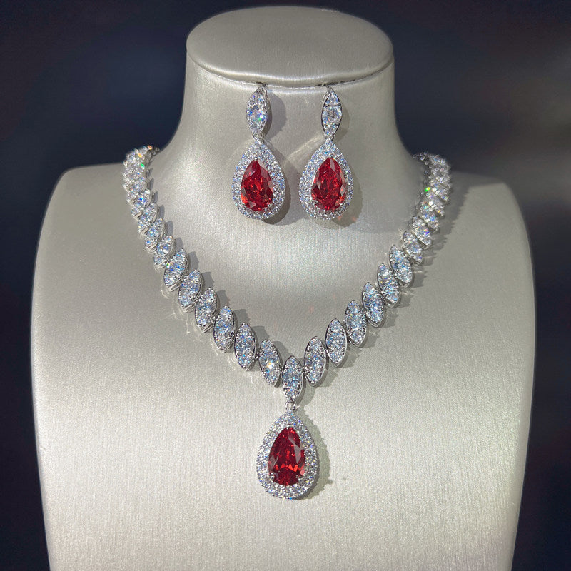Dreamy Vow LE101 Red teardrop necklace and earrings set, set front