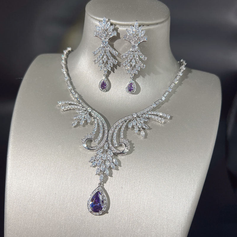 Dreamy Vow LE102 Purple necklace and earrings set, angled set