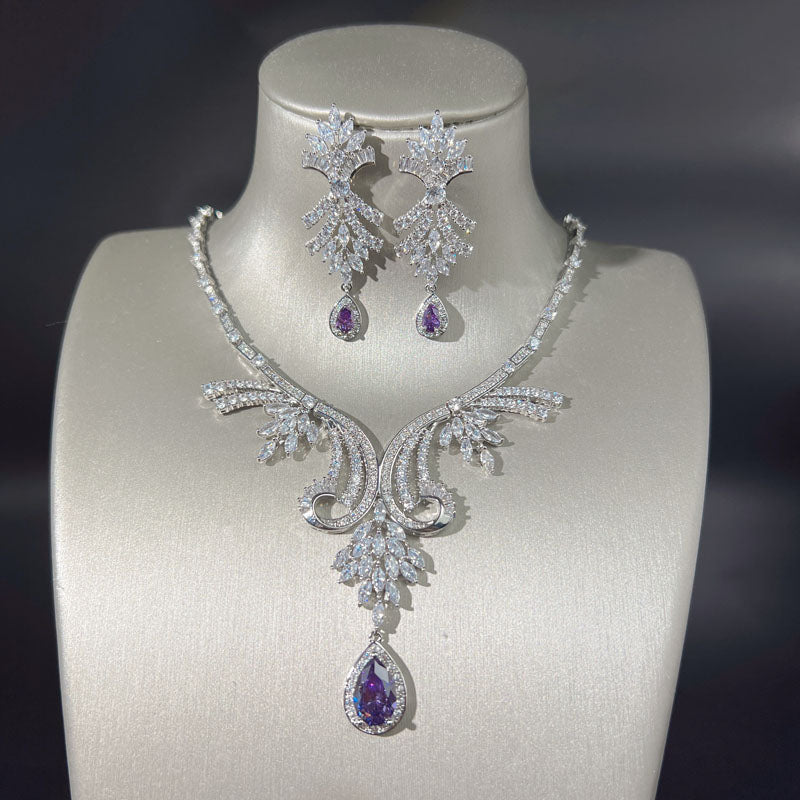 Dreamy Vow LE102 Purple necklace and earrings set, set front