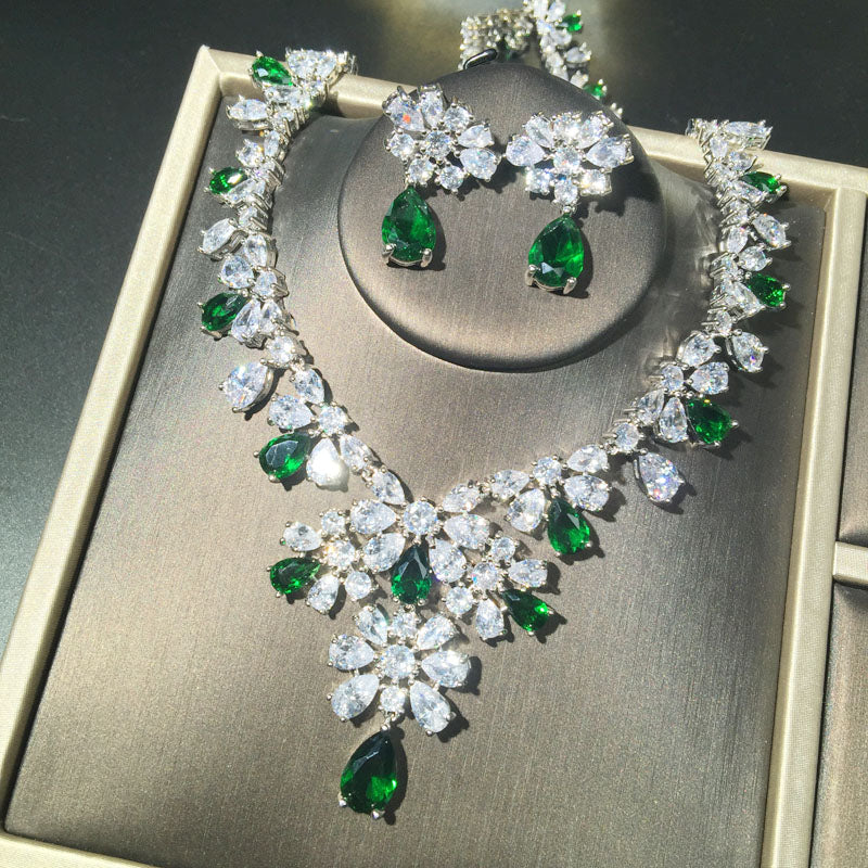 Dreamy Vow LE103 Green necklace and earrings set, angled set