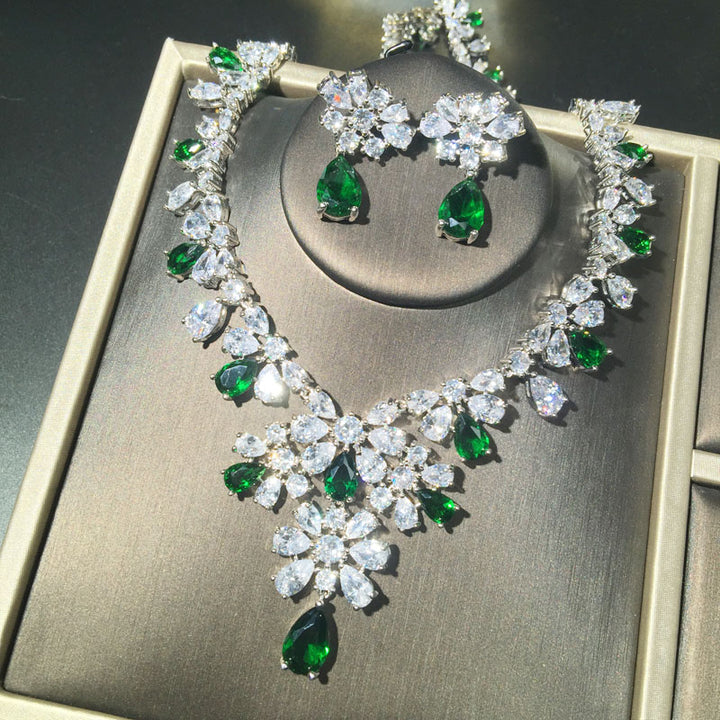 Dreamy Vow LE103 Green necklace and earrings set, angled set
