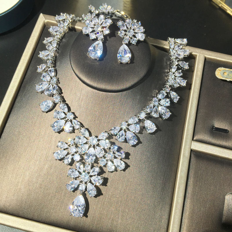 Dreamy Vow LE103 White necklace and earrings set, angled set