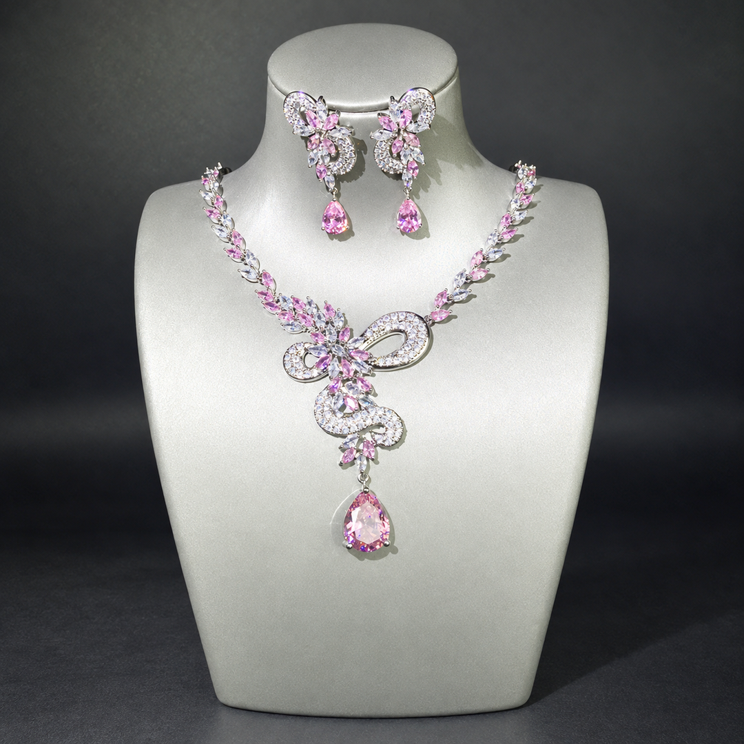 Dreamy Vow Scroll Pendant Necklace and Drop Earrings Set LE106