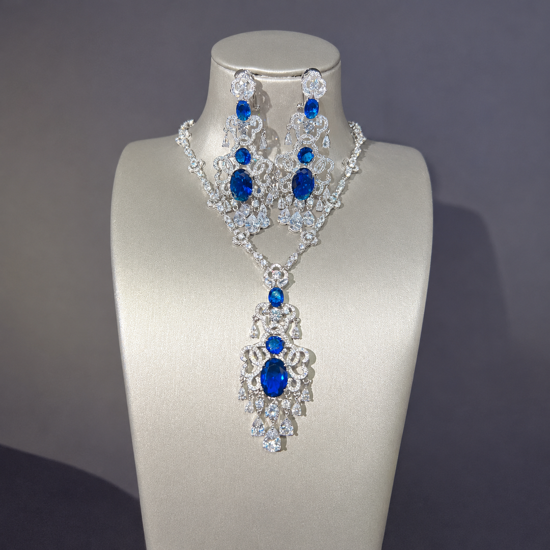 Dreamy Vow Ornate Pendant Necklace and Chandelier Earrings Set LE107
