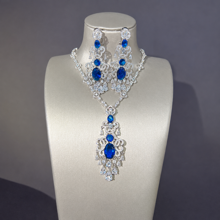 Dreamy Vow Ornate Pendant Necklace and Chandelier Earrings Set LE107