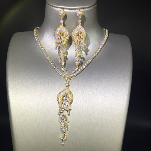 Tassel Drop Necklace and Chandelier Earrings Set LE108