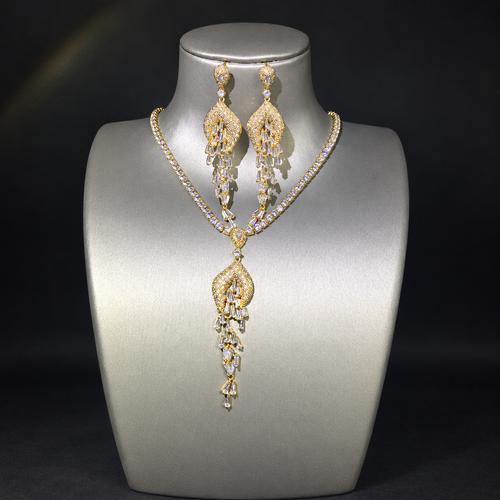 Tassel Drop Necklace and Chandelier Earrings Set LE108