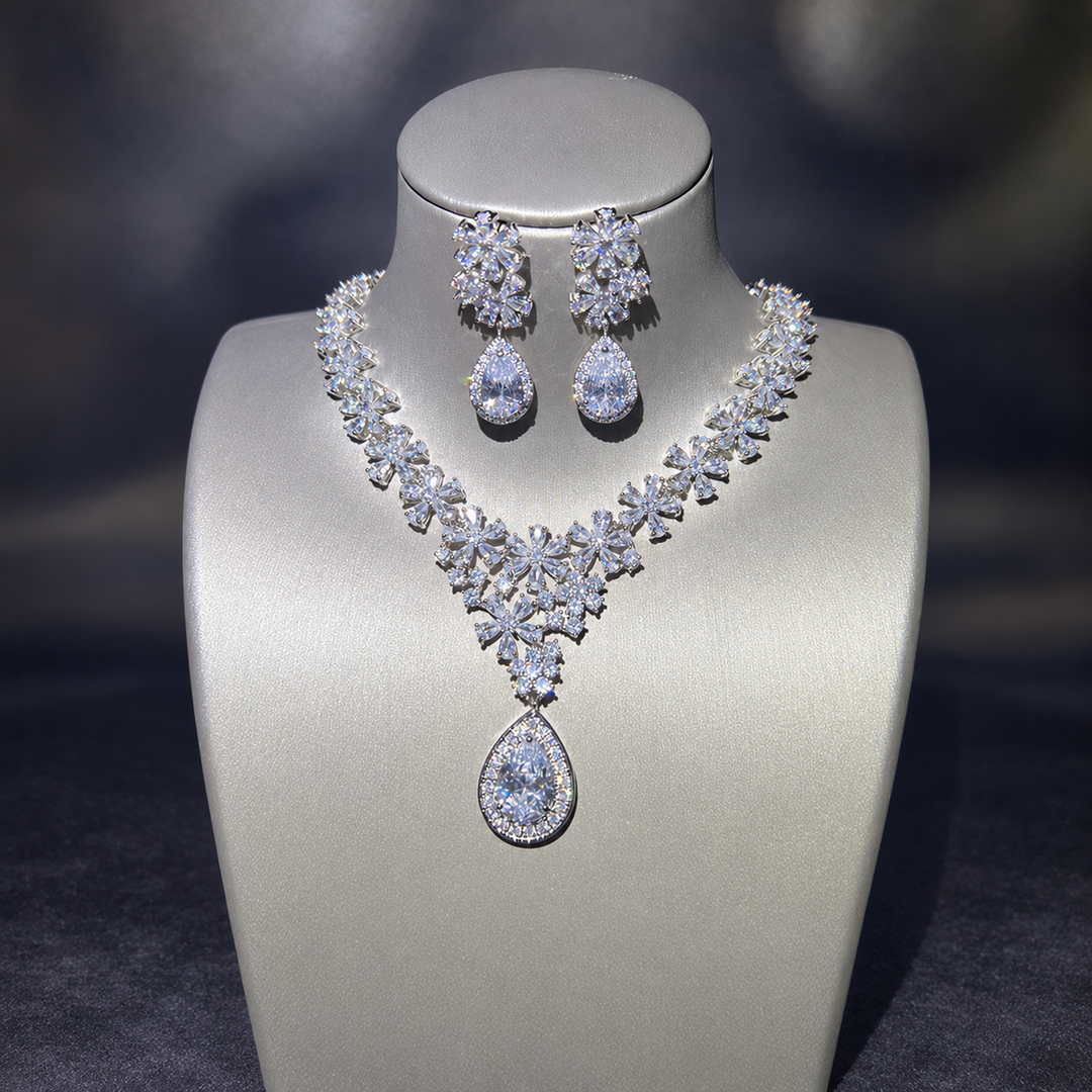 Dreamy Vow Floral Teardrop Statement Necklace and Earrings Set LE109