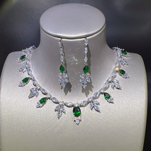 Leaf Accent Necklace and Long Drop Earrings Set LE110