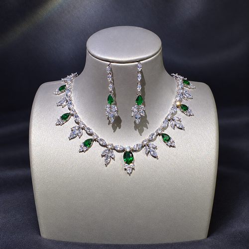 Leaf Accent Necklace and Long Drop Earrings Set LE110