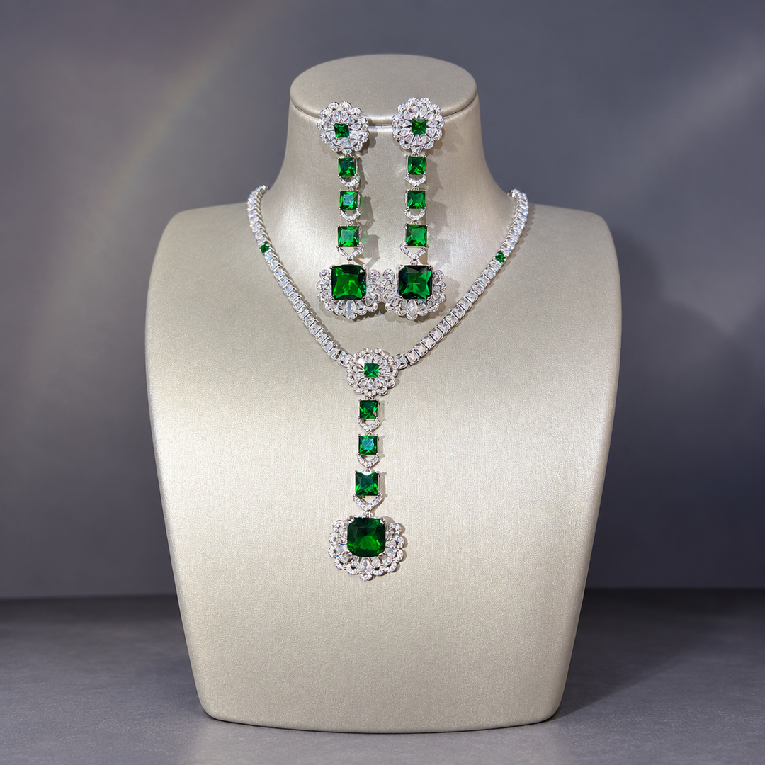Dreamy Vow Geometric Pendant Necklace and Long Earrings Set LE111