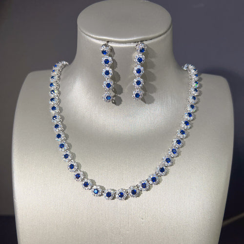 Round Halo Necklace and Linear Drop Earrings Set LE112