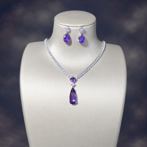 Purple Teardrop Pendant Necklace and Earrings Set LE115