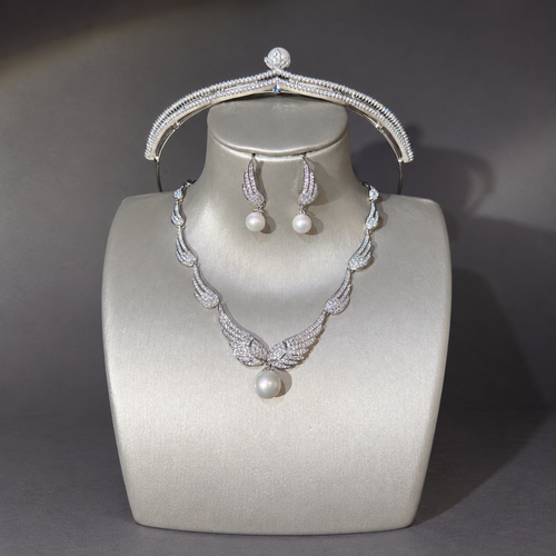 Pearl-Look Tiara Necklace and Earrings Set LE117