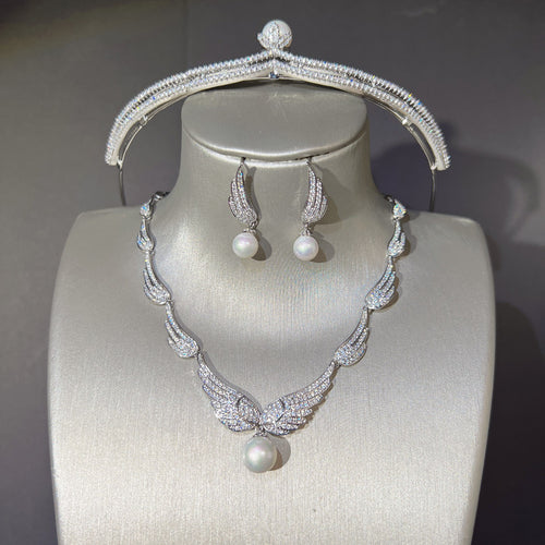 Pearl-Look Tiara Necklace and Earrings Set LE117