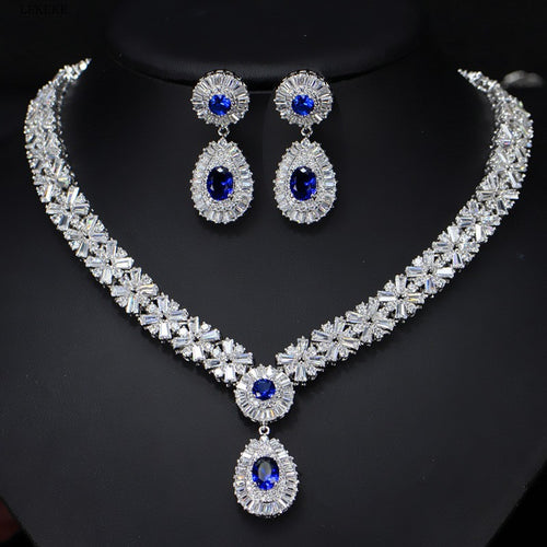 Oval Halo Pendant Necklace and Drop Earrings Set LE119