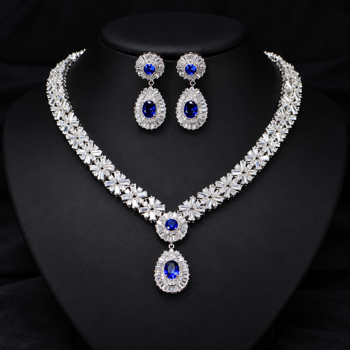 Dreamy Vow Oval Halo Pendant Necklace and Drop Earrings Set LE119