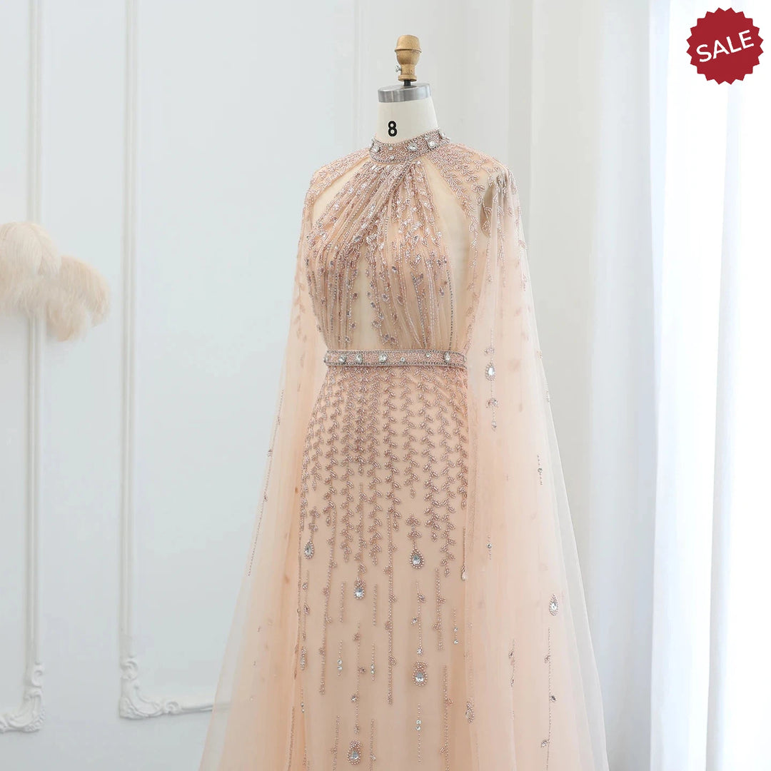 Luxury Evening Dress with Cape Sleeve Long LA71803