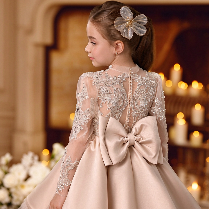 Dreamy Vow M091 Champagne girls occasion dress, back bow detail
