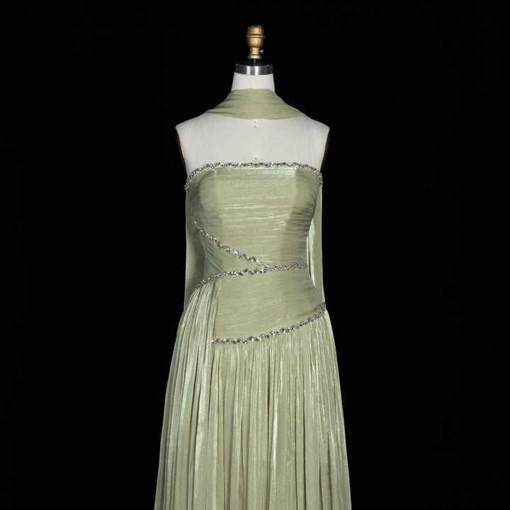 SF189 green strapless rhinestone evening dress - bodice