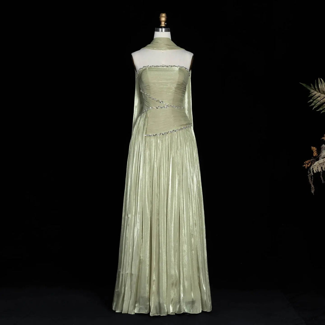 SF189 green strapless rhinestone evening dress - front