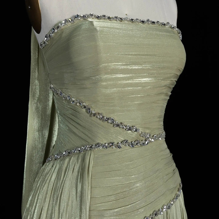 SF189 green strapless rhinestone evening dress - rhinestone detail