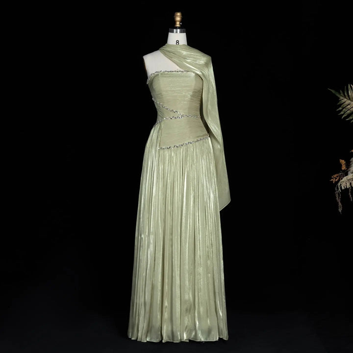 SF189 green strapless rhinestone evening dress - shawl styling