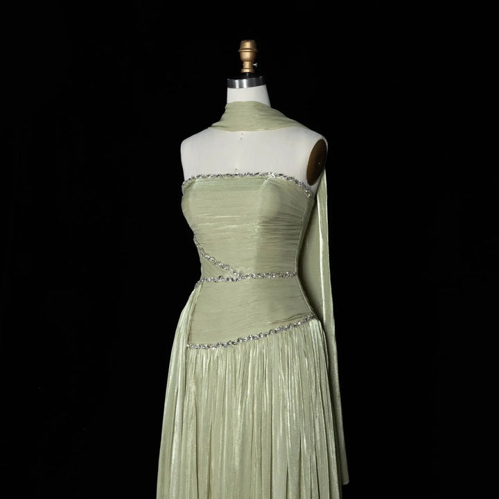 SF189 green strapless rhinestone evening dress - side