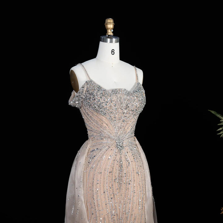 Dreamy Vow SS008 champagne off shoulder crystal beaded evening gown with overskirt