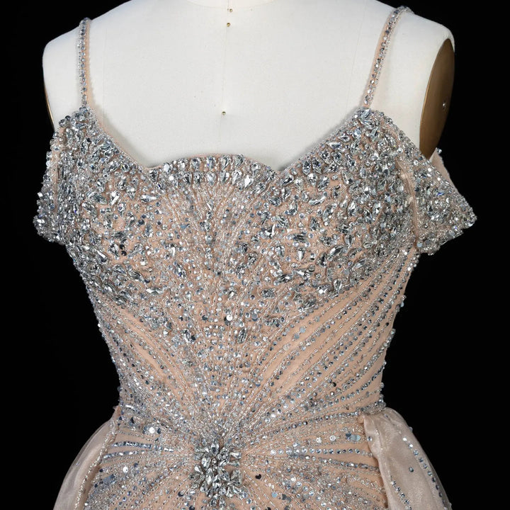 Dreamy Vow SS008 champagne off shoulder crystal beaded evening gown with overskirt