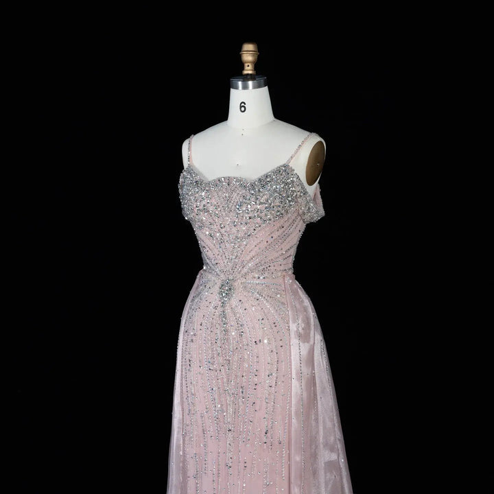 Dreamy Vow SS008 pink off shoulder crystal beaded evening gown with overskirt