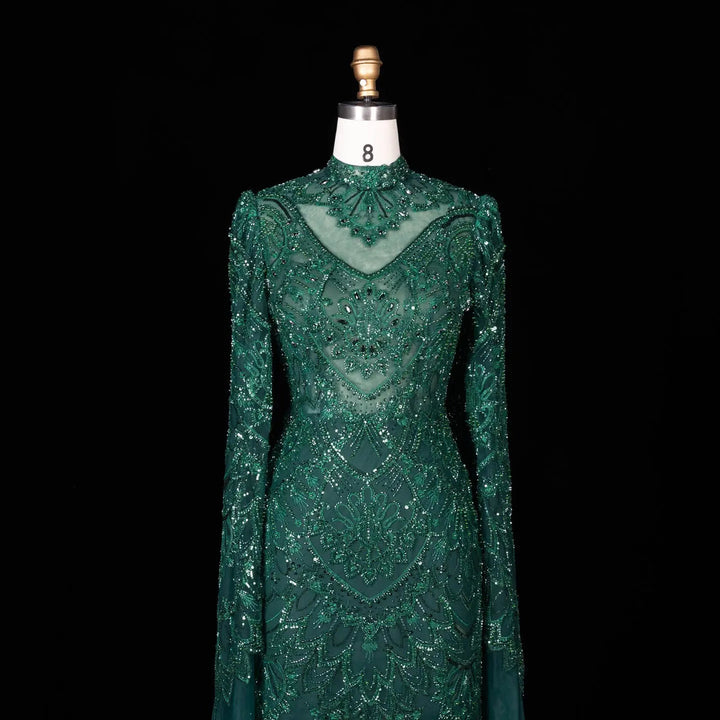 Dreamy Vow SS017 emerald green high neck beaded cape evening gown