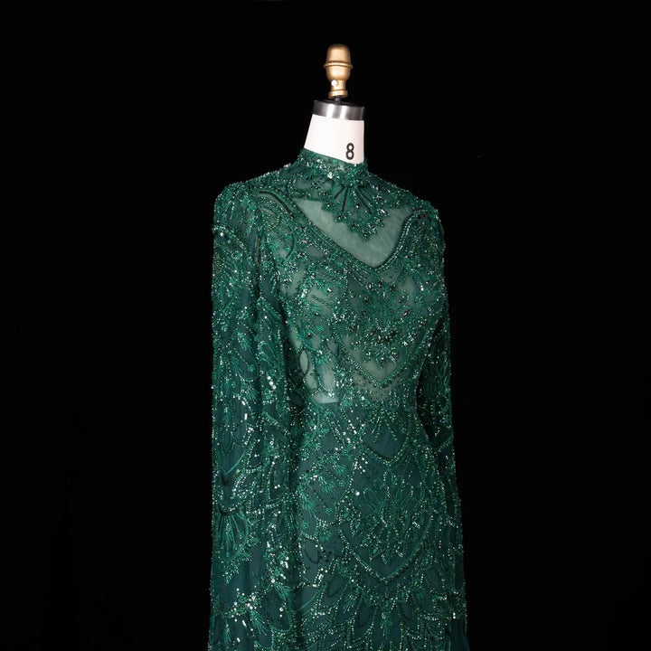 Dreamy Vow SS017 emerald green high neck beaded cape evening gown