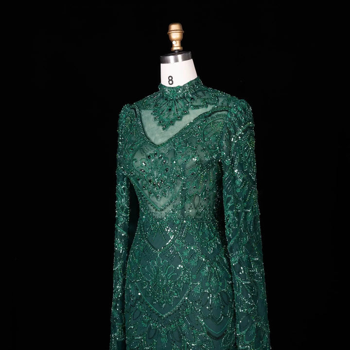 Dreamy Vow SS017 emerald green high neck beaded cape evening gown