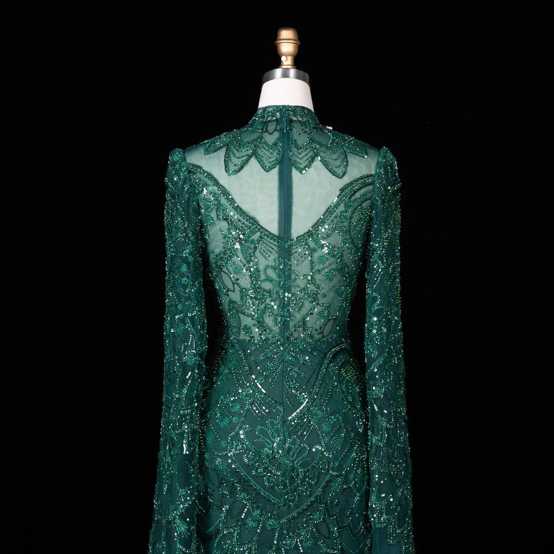 Dreamy Vow SS017 emerald green high neck beaded cape evening gown