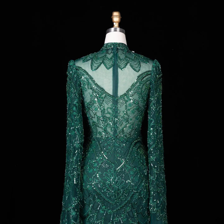 Dreamy Vow SS017 emerald green high neck beaded cape evening gown