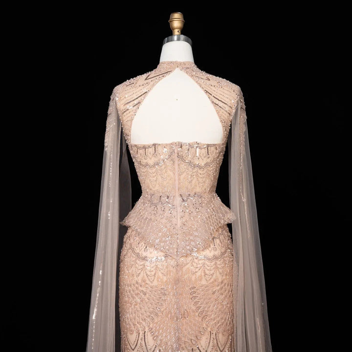 Dreamy Vow SS018 champagne beaded sequin evening dress back bodice detail