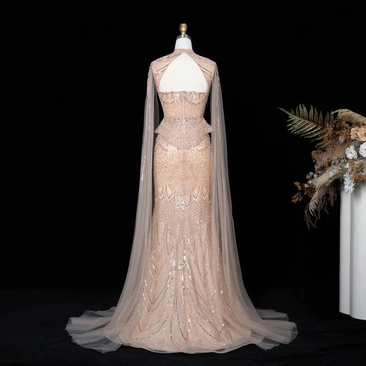 Dreamy Vow SS018 champagne beaded sequin evening dress back full view
