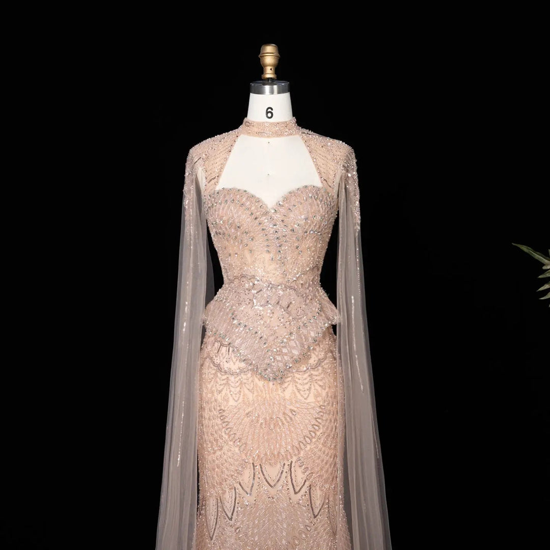 Dreamy Vow SS018 champagne beaded sequin evening dress front half detail