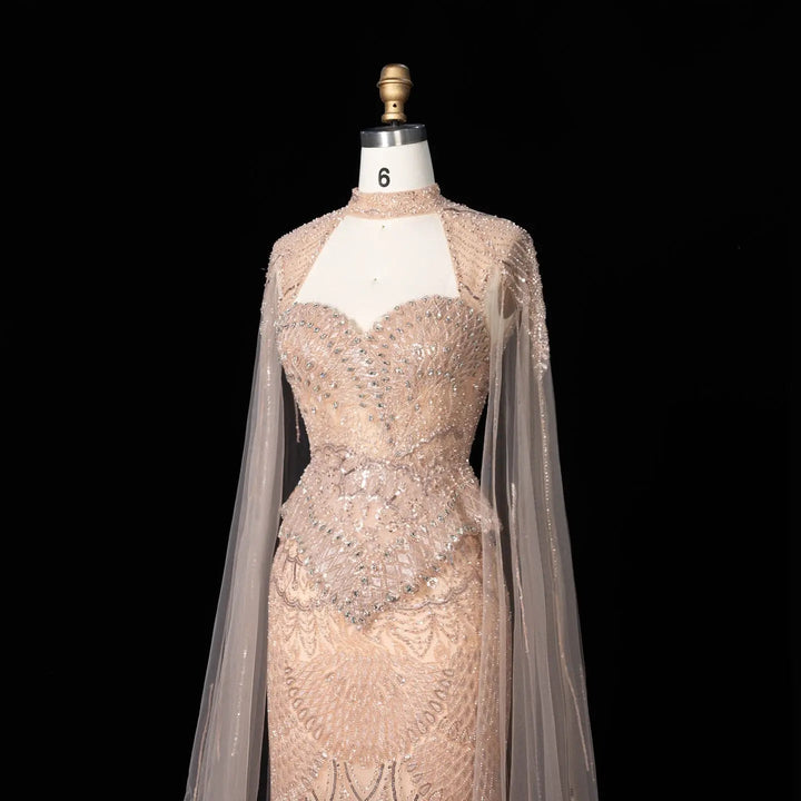 Dreamy Vow SS018 champagne beaded sequin evening dress front upper detail