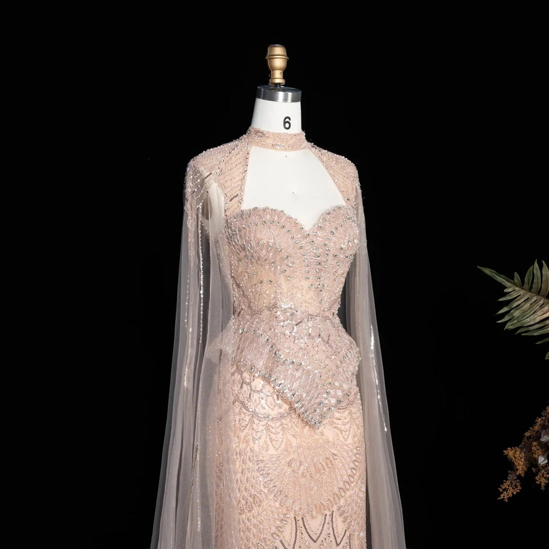 Dreamy Vow SS018 champagne beaded sequin evening dress front waist detail