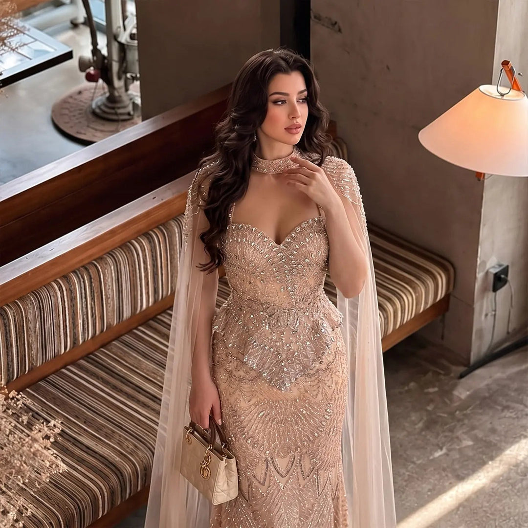 Dreamy Vow SS018 champagne beaded sequin evening dress model bodice detail