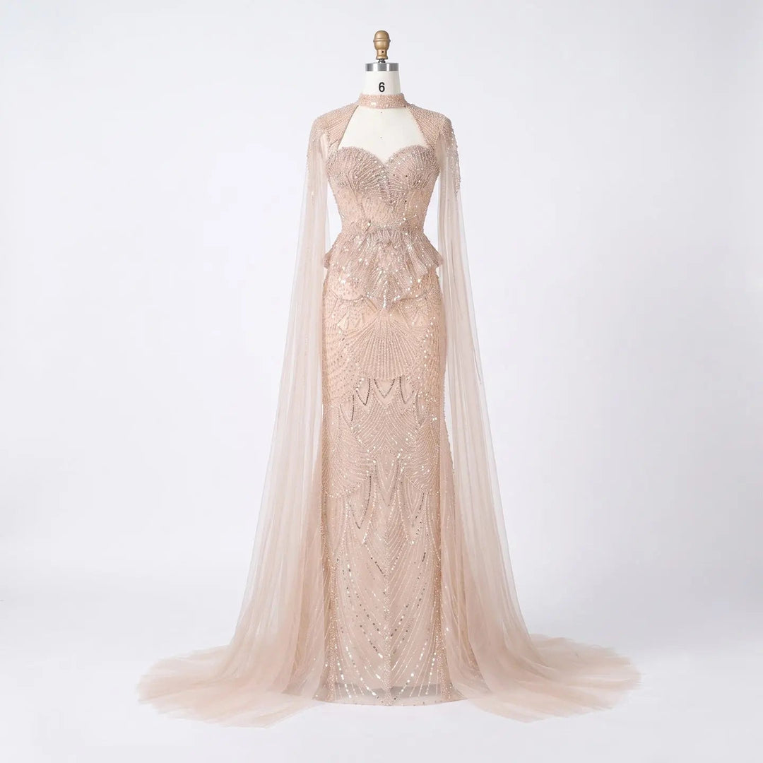 Dreamy Vow SS018 champagne beaded sequin mermaid evening dress front