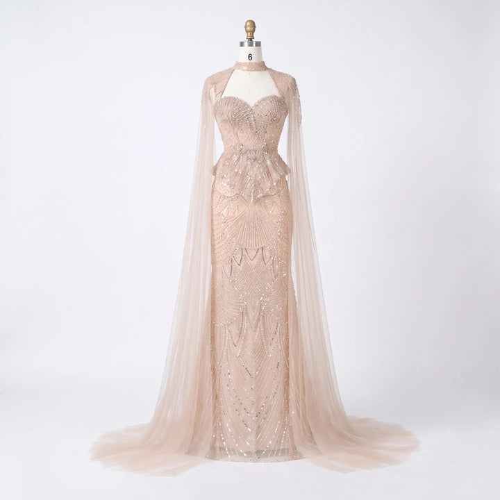 Dreamy Vow SS018 champagne beaded sequin mermaid evening dress front