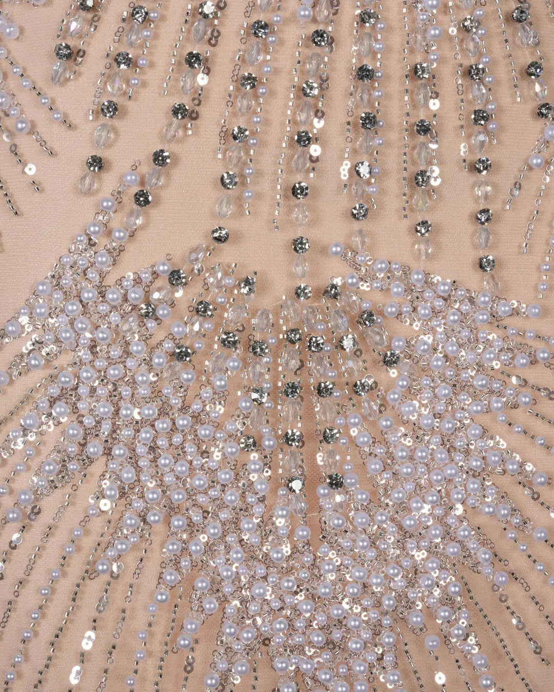 Dreamy Vow SS022 white nude crystal pearl beaded high neck long sleeve evening gown