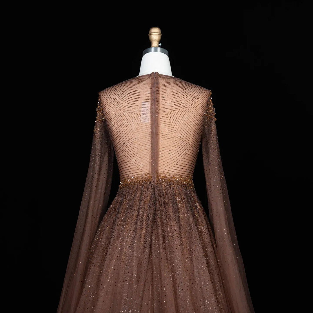Dreamy Vow SS059 brown tulle evening dress beading detail
